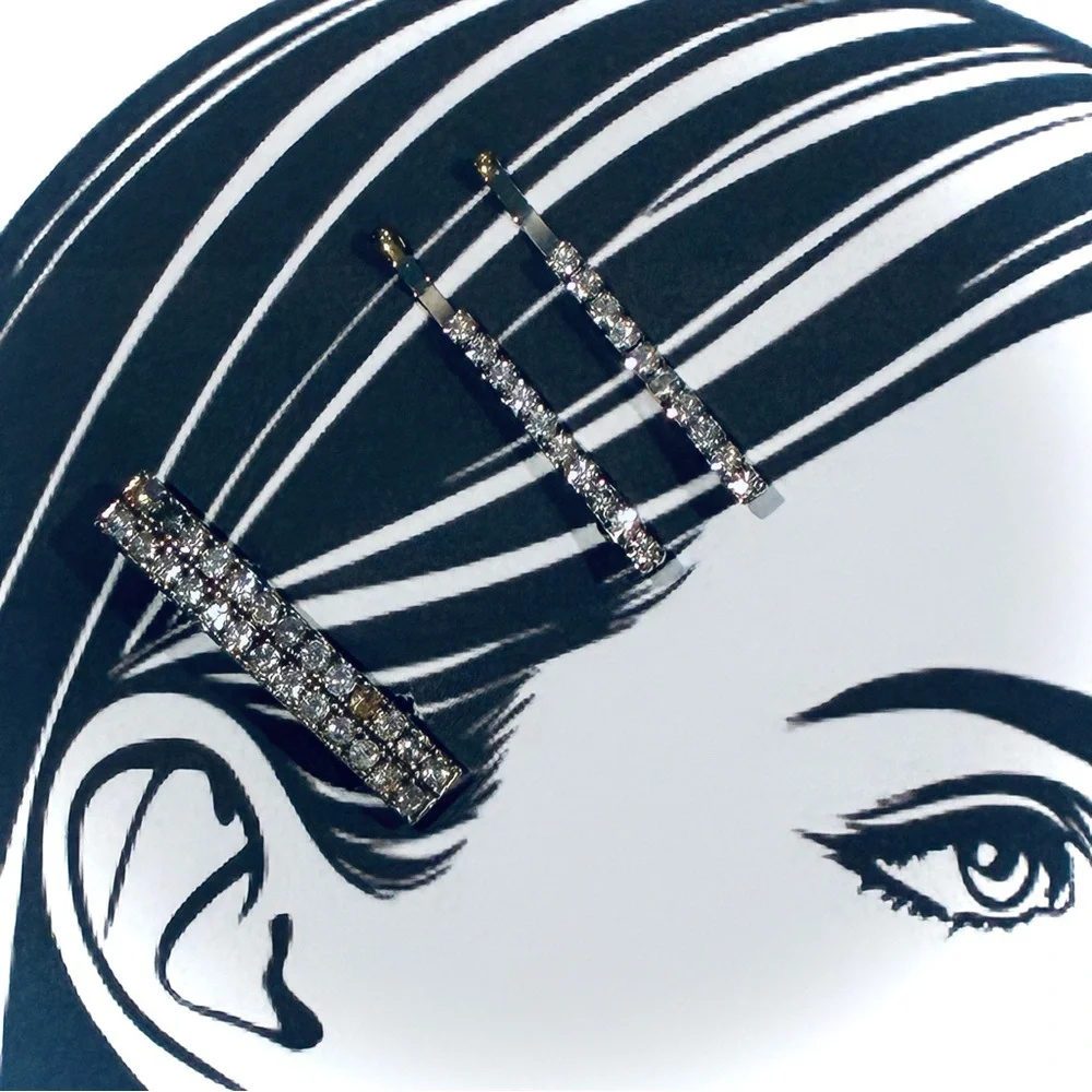 Vintage Rhinestone Hair Accessories Set: hair Barrette, 2 rhinestone hair pins